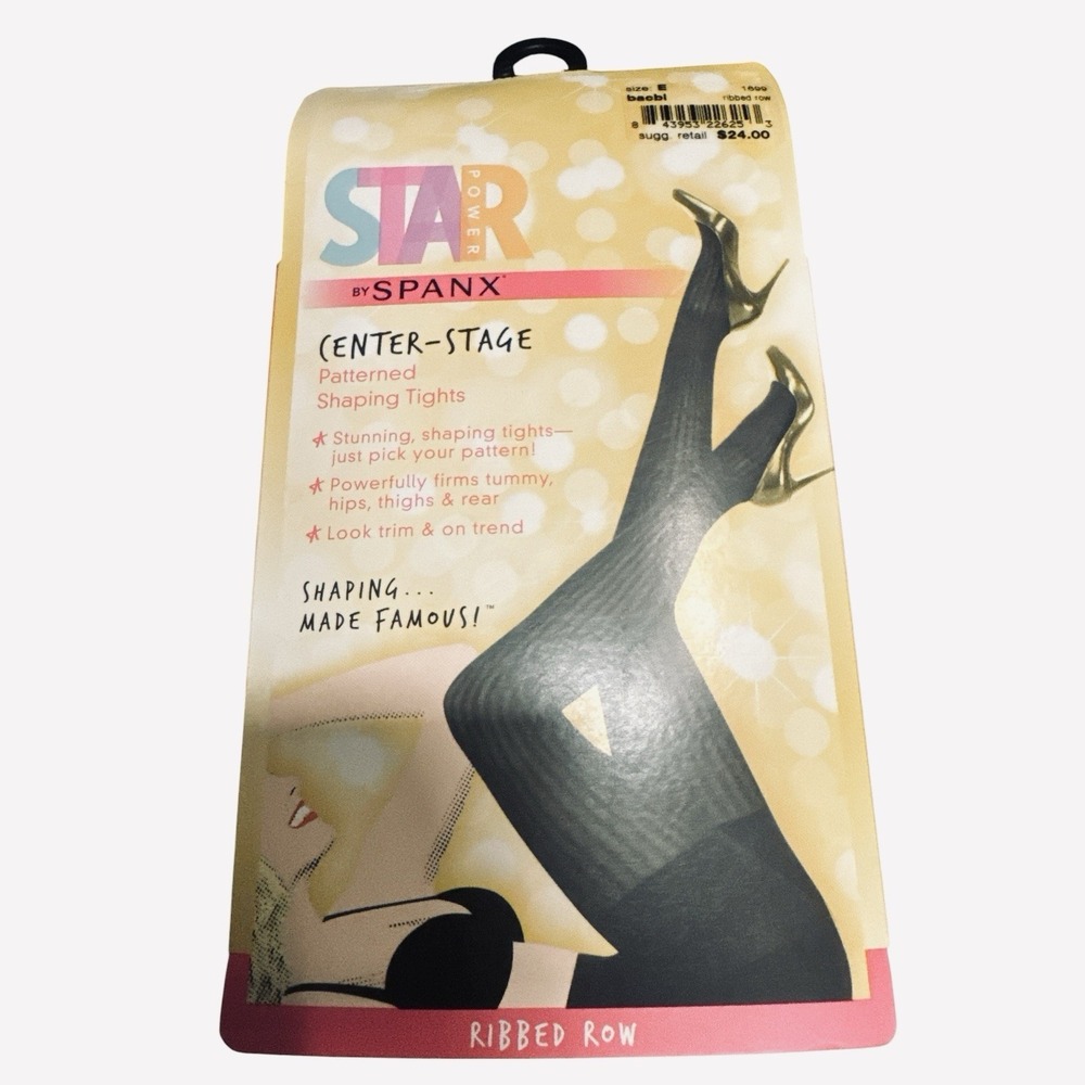 NWT Star Power by SPANX Shaping Tights Black Ribbed Row Pattern Size E‎